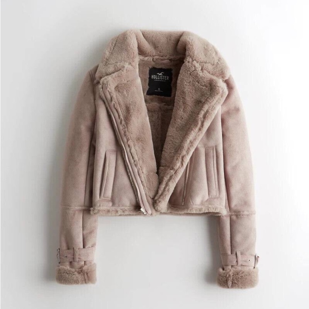 Women Crop Faux Shearling Biker Jacket
